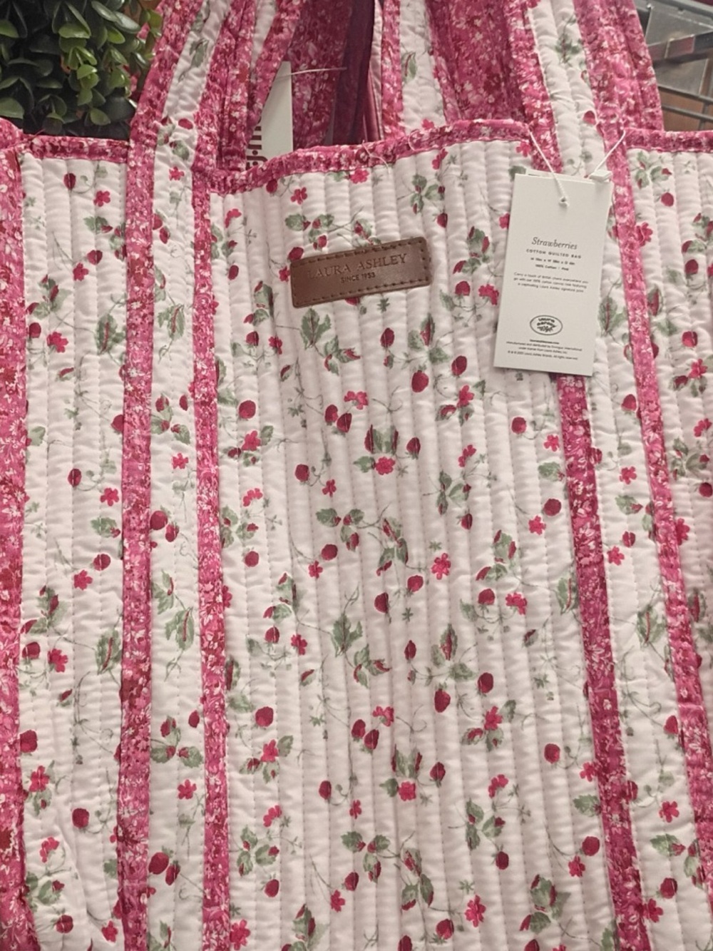 Laura Ashley Strawberry Cotton Quilted Tote in Pink and White